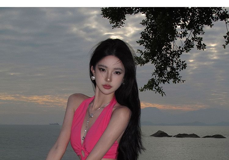 Midi Bodycon Plain Cutout Dress Halter Neck