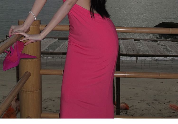 Midi Bodycon Plain Cutout Dress Halter Neck