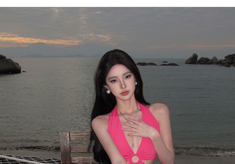 Midi Bodycon Plain Cutout Dress Halter Neck