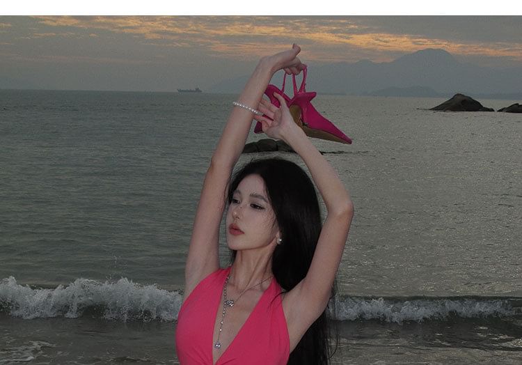 Midi Bodycon Plain Cutout Dress Halter Neck