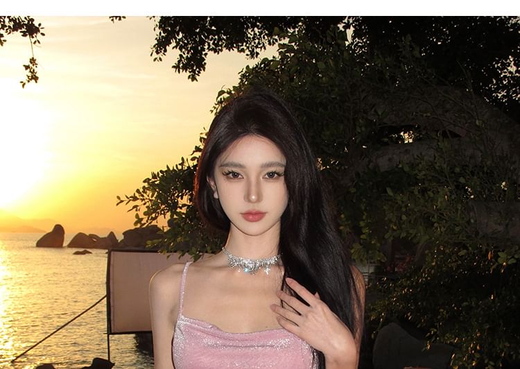 Spaghetti Dress Mermaid Plain Strap Maxi