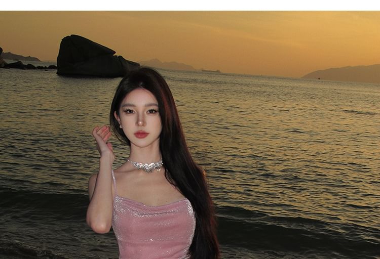 Spaghetti Dress Mermaid Plain Strap Maxi