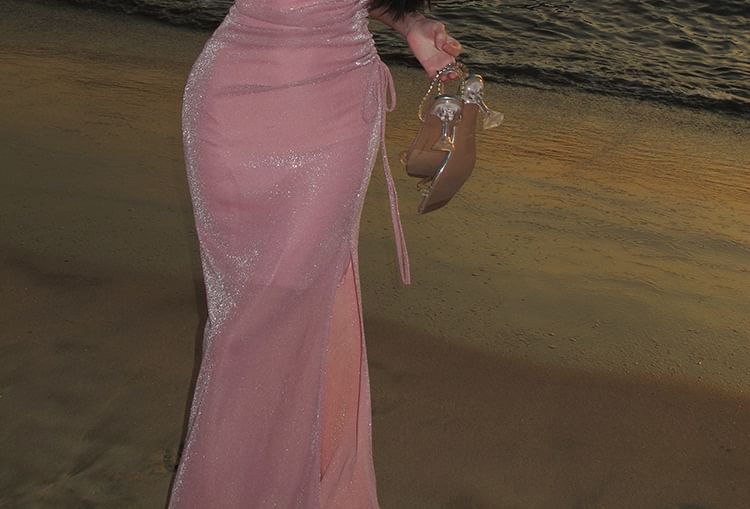 Spaghetti Dress Mermaid Plain Strap Maxi