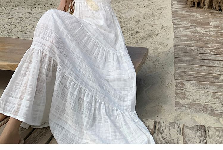 V-Neck Dress Maxi A-Line Plain Sleeveless