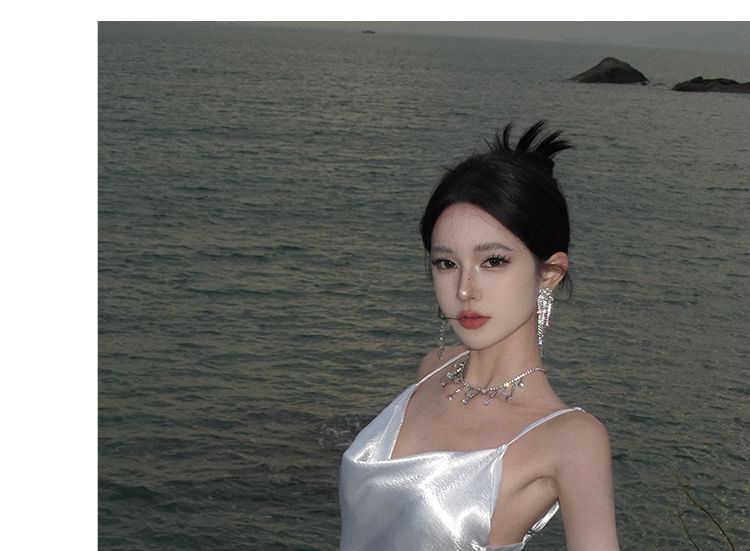 Plain Strap Open Dress Maxi Spaghetti Sheath Back