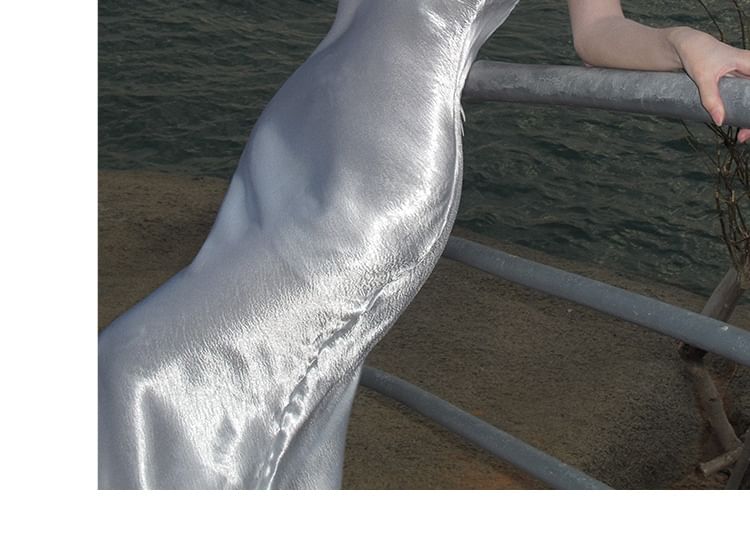 Plain Strap Open Dress Maxi Spaghetti Sheath Back