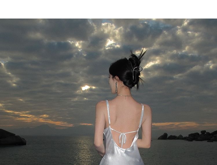 Plain Strap Open Dress Maxi Spaghetti Sheath Back