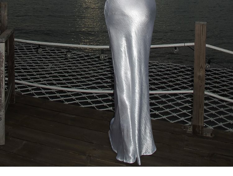 Plain Strap Open Dress Maxi Spaghetti Sheath Back