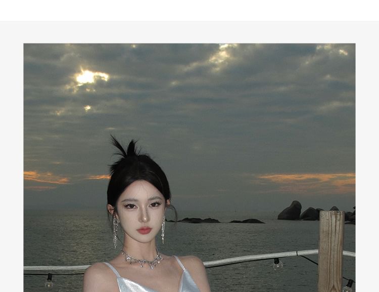 Plain Strap Open Dress Maxi Spaghetti Sheath Back