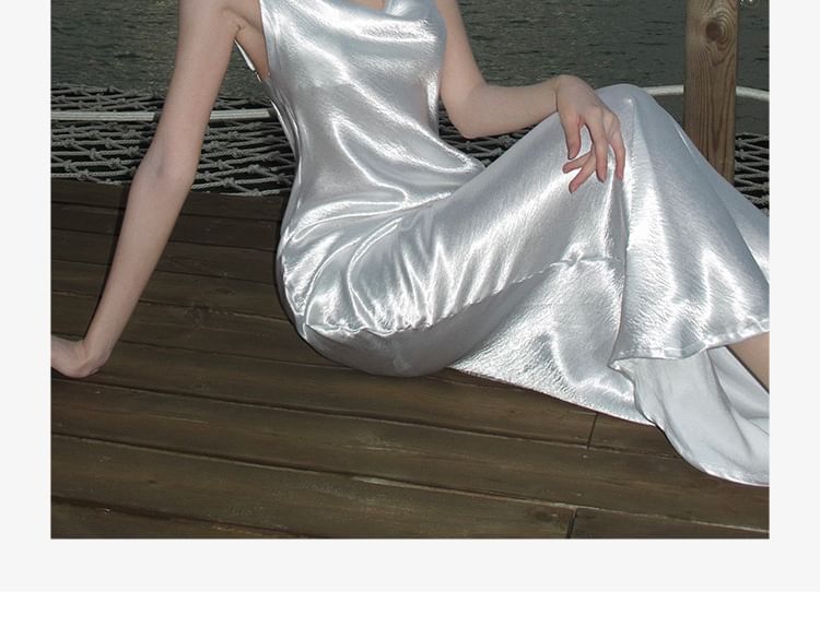 Plain Strap Open Dress Maxi Spaghetti Sheath Back