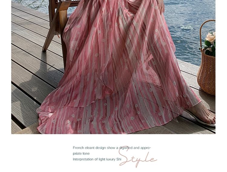 Spaghetti Dress A-Line Floral Print Maxi V-Neck Strap