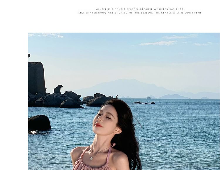 Halter Open Back Plain A-Line Neck Midi Dress