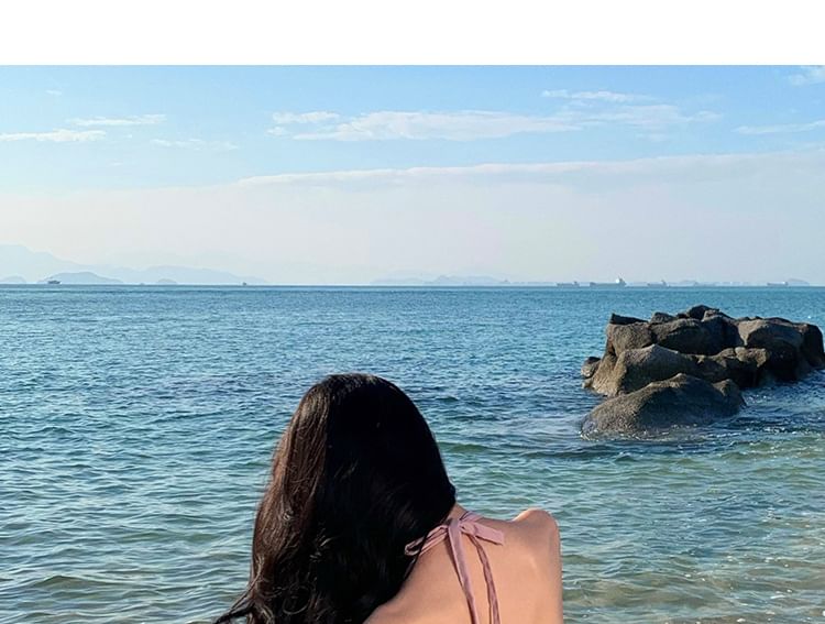 Halter Open Back Plain A-Line Neck Midi Dress