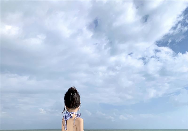 Print Strap Floral Spaghetti Dress A-Line Midi