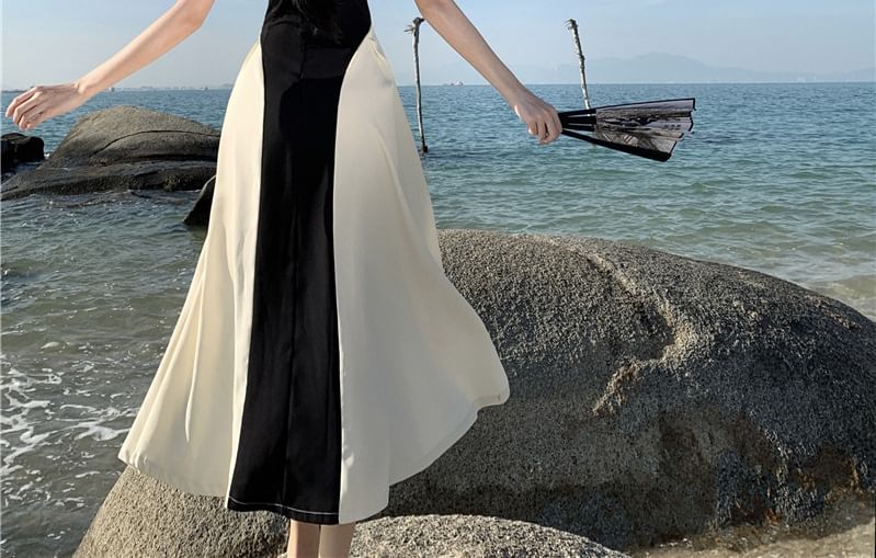 Sleeveless Tone Crewneck Maxi Dress Two A-Line