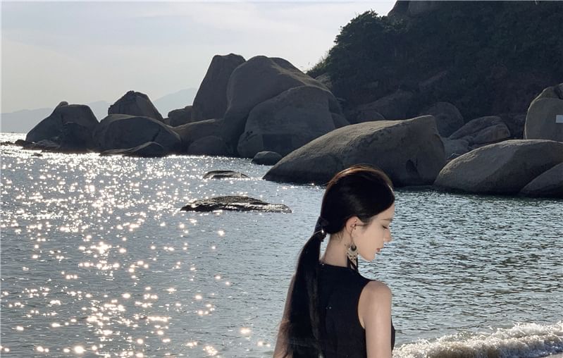 Sleeveless Tone Crewneck Maxi Dress Two A-Line