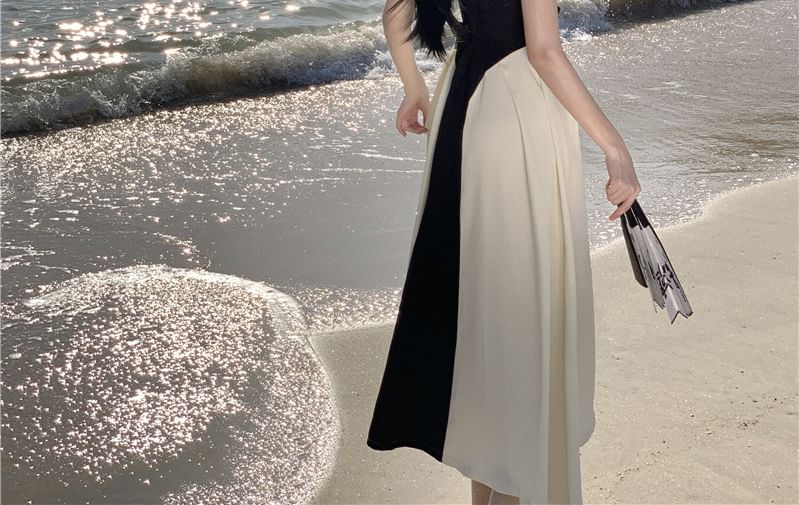 Sleeveless Tone Crewneck Maxi Dress Two A-Line