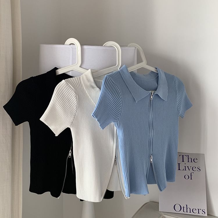 Knit Zip Top Short-Sleeve Plain Polo