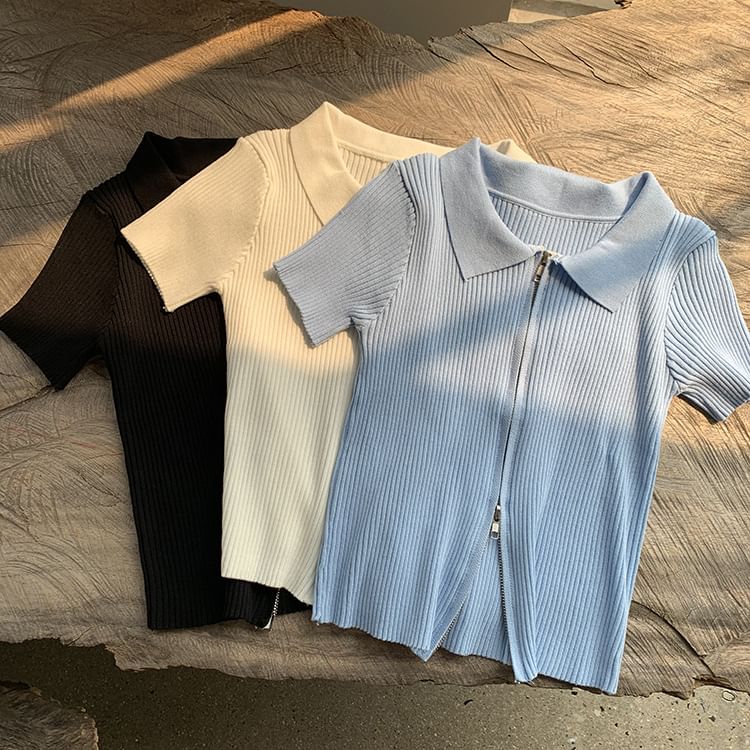 Knit Zip Top Short-Sleeve Plain Polo