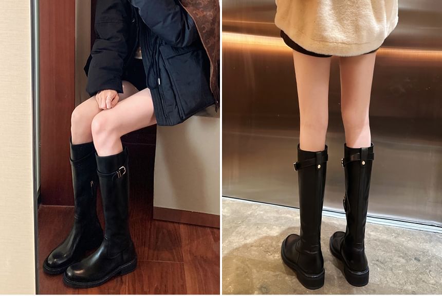 Buckled Tall Faux Boots Leather