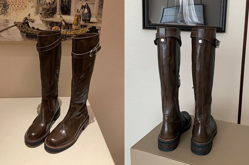 Buckled Tall Faux Boots Leather