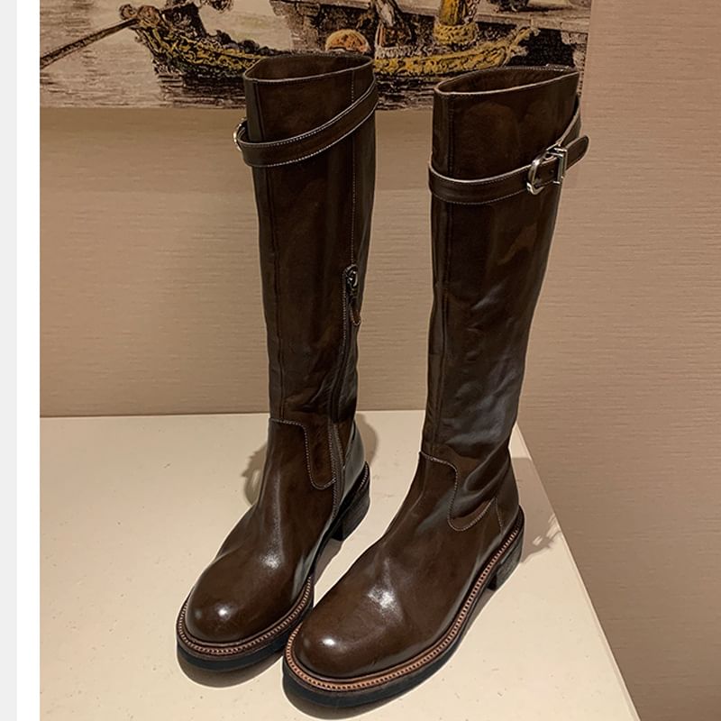 Buckled Tall Faux Boots Leather