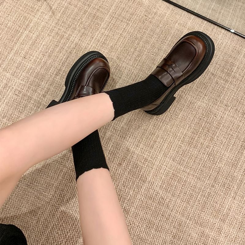 Heel Faux Leather Platform Loafers Chunky