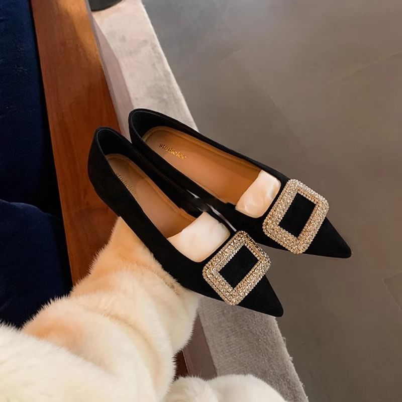 Pointy Rhinestone Flats Buckled