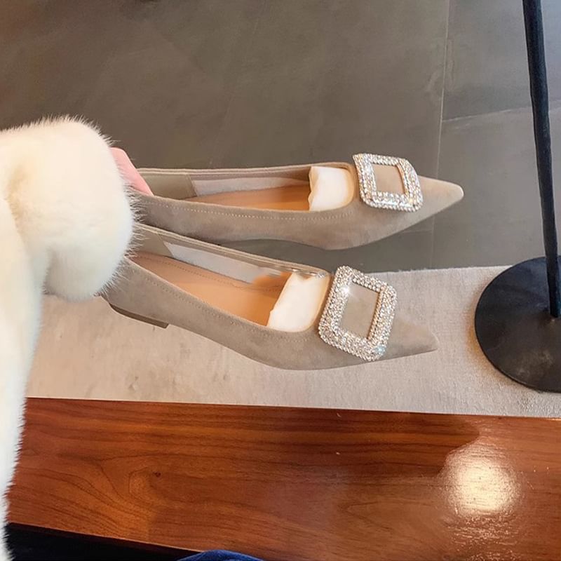 Pointy Rhinestone Flats Buckled