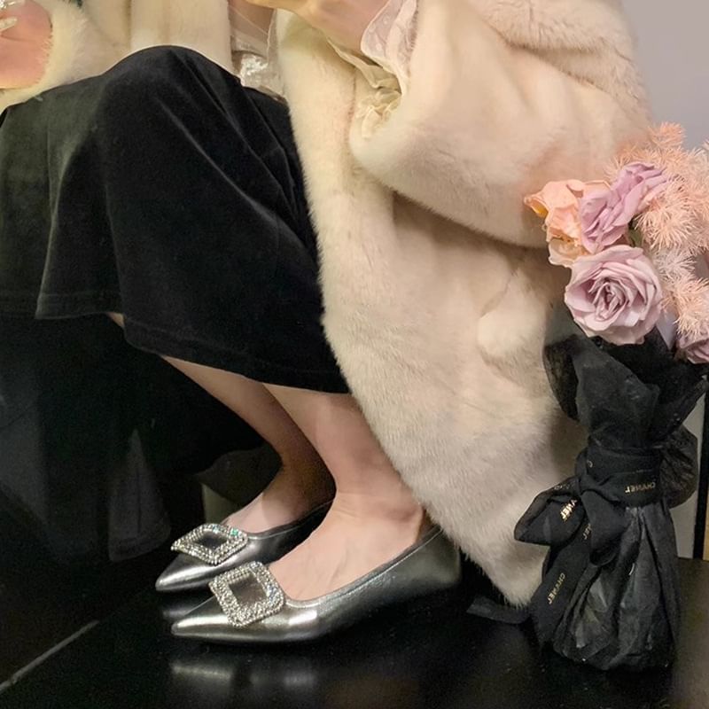 Pointy Rhinestone Flats Buckled