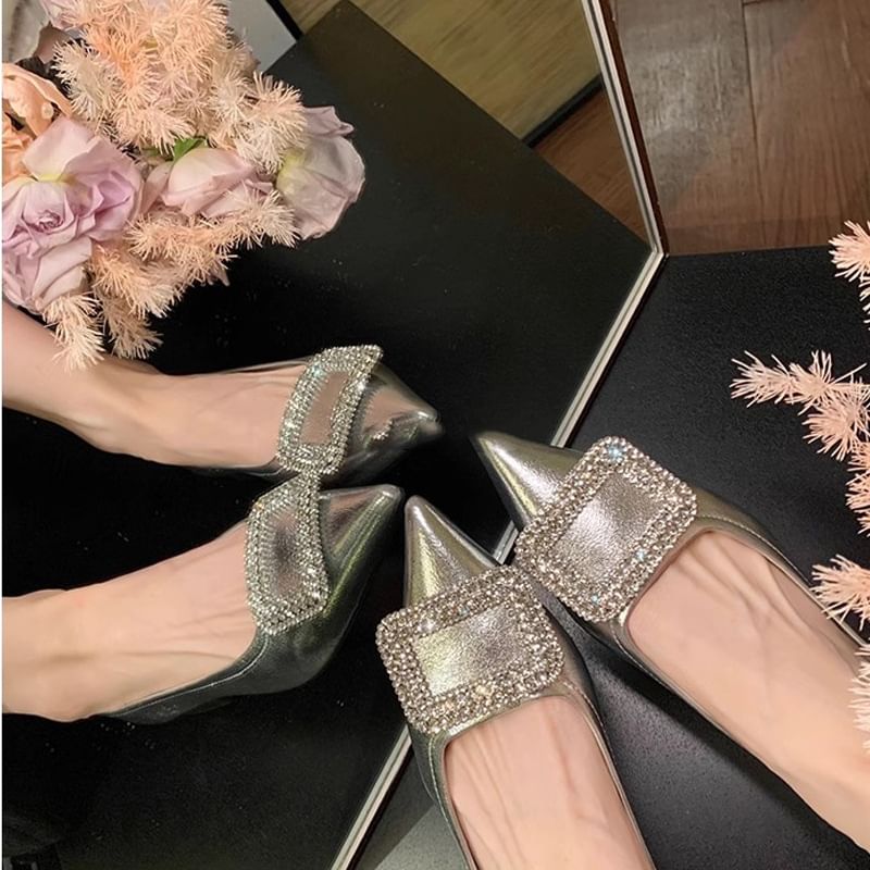 Pointy Rhinestone Flats Buckled