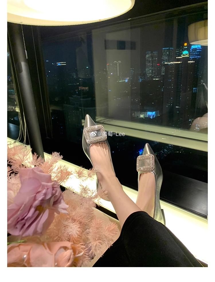 Pointy Rhinestone Flats Buckled