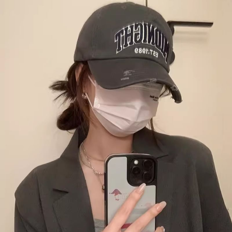 Distressed Baseball Lettering Cap Embroidered