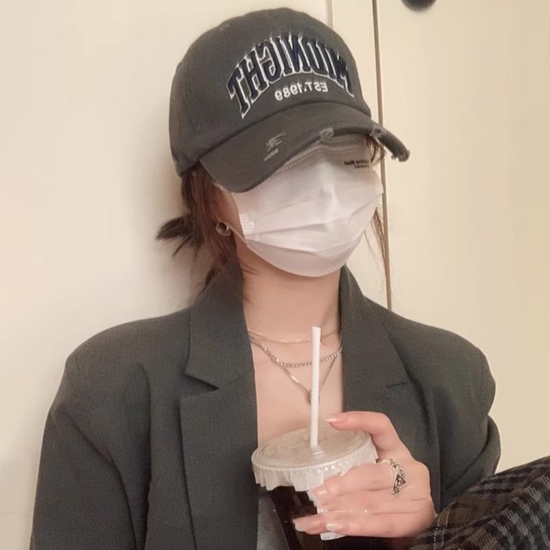 Distressed Baseball Lettering Cap Embroidered