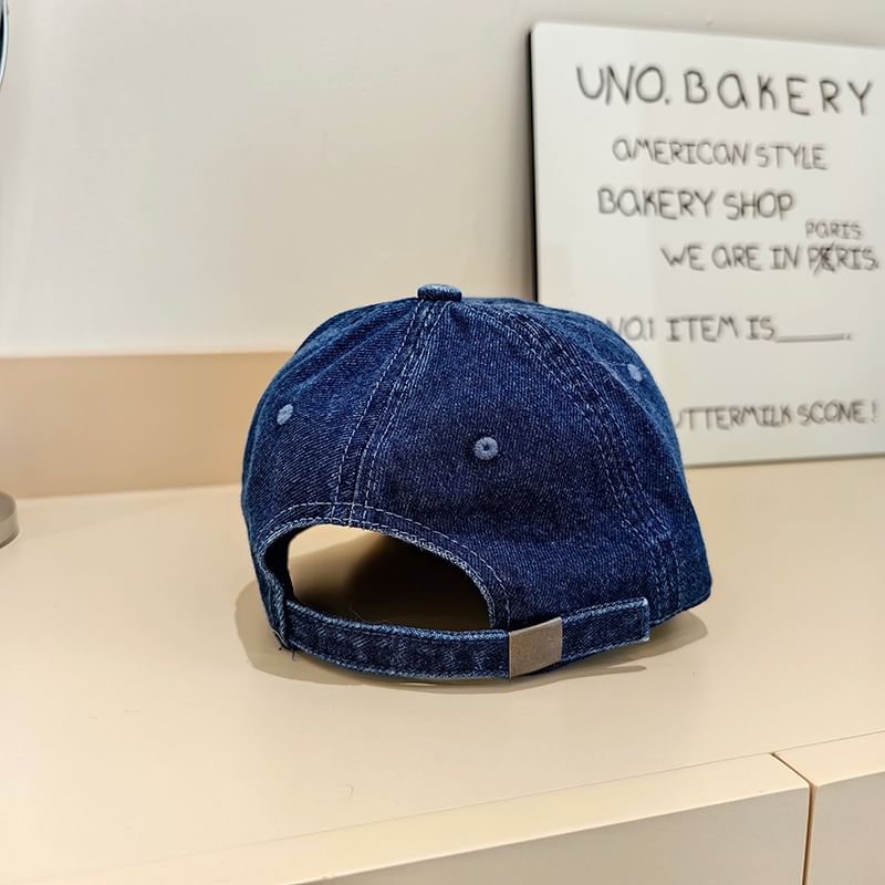Embroidered Denim Baseball Cap Lettering Distressed