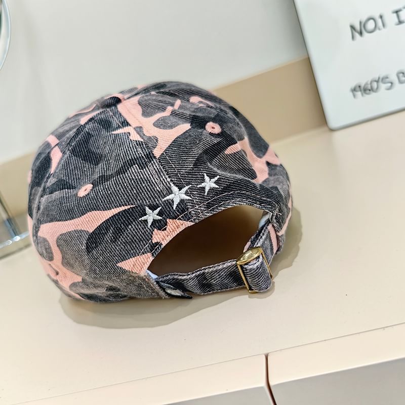 Lettering Distressed Baseball Cap Embroidered