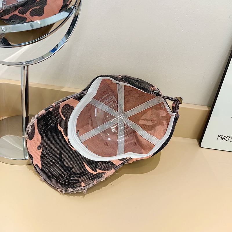 Lettering Distressed Baseball Cap Embroidered