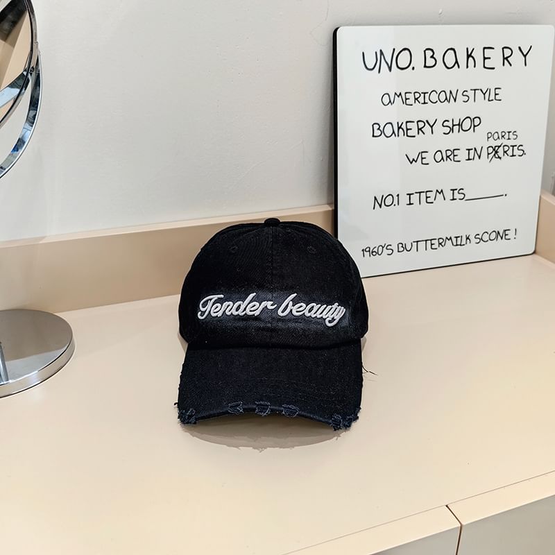 Lettering Distressed Baseball Cap Embroidered