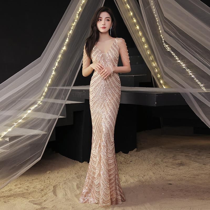 Mermaid Gown Sleeveless Strappy Maxi Sequin