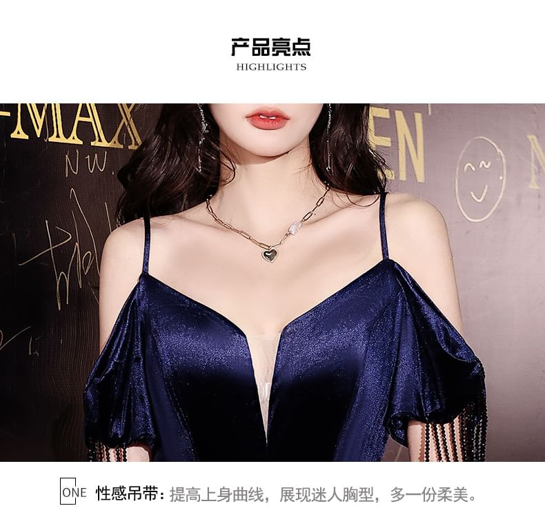 Trumpet Sequin Cold-Shoulder Evening Gown Side-Slit