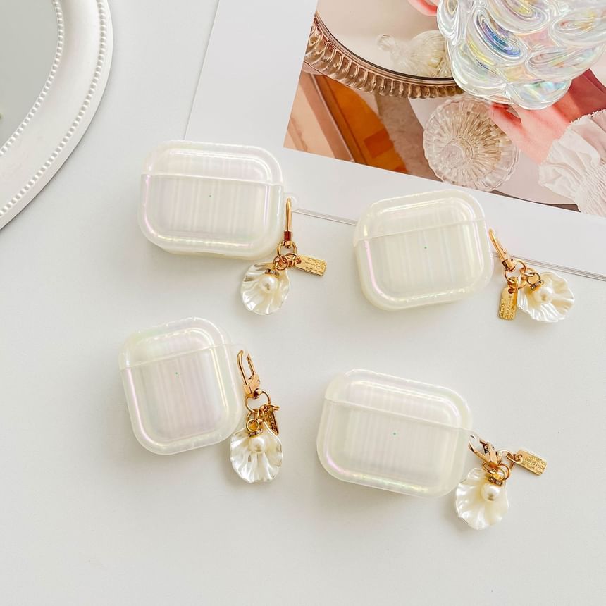 Texture Skin Shell Earphone Case White Pro Stripe AirPods Charm Pearl With /