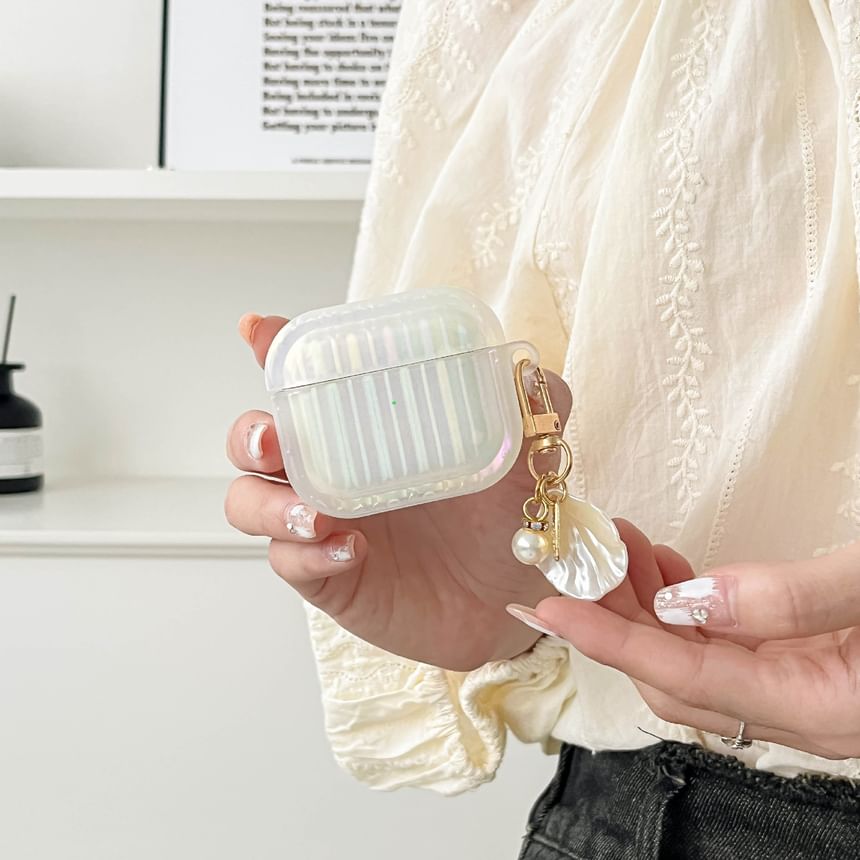 Texture Skin Shell Earphone Case White Pro Stripe AirPods Charm Pearl With /