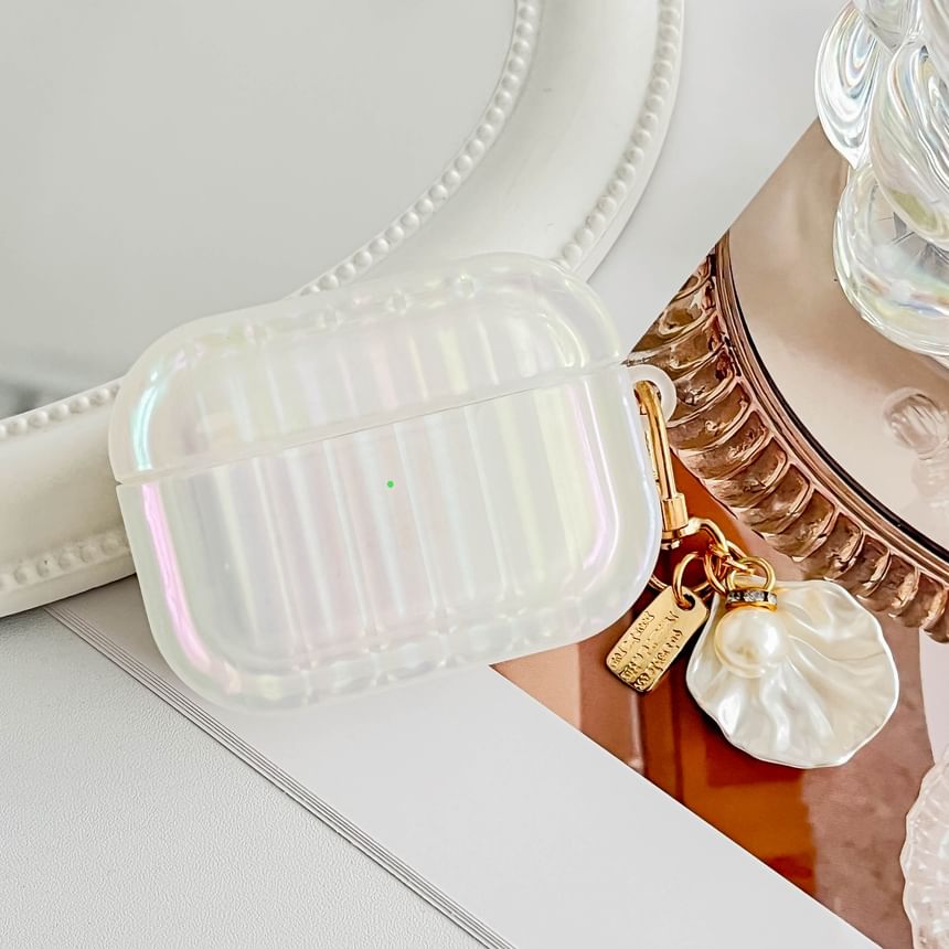 Texture Skin Shell Earphone Case White Pro Stripe AirPods Charm Pearl With /