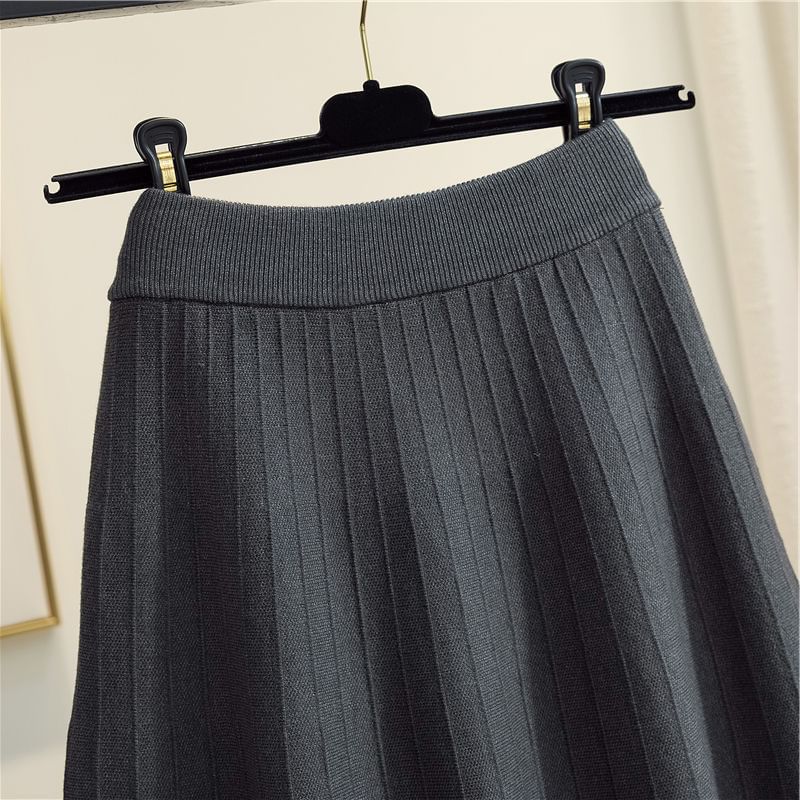 Midi Printed High A-Line Waist Skirt Knit