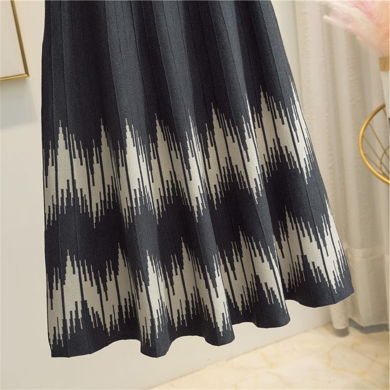 Midi Printed High A-Line Waist Skirt Knit