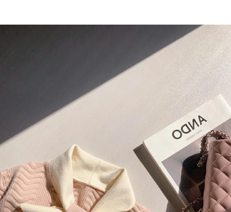 Button-Up Dress Plain Tie-Neck Knit Midi Puff-Sleeve