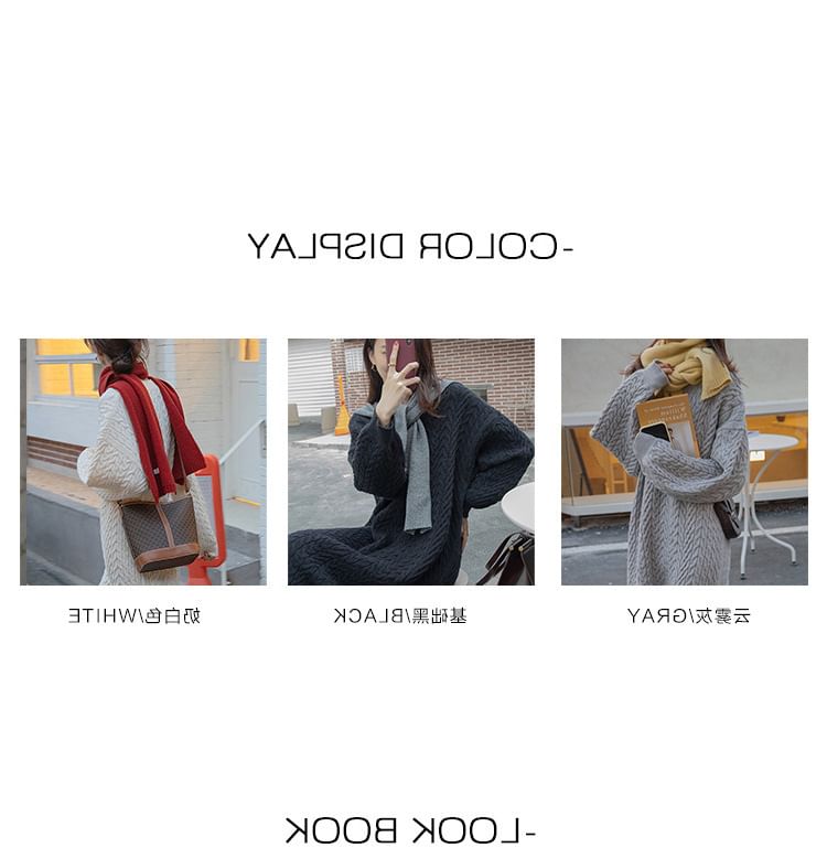 V-Neck Long-Sleeve Plain Midi Dress Sweater