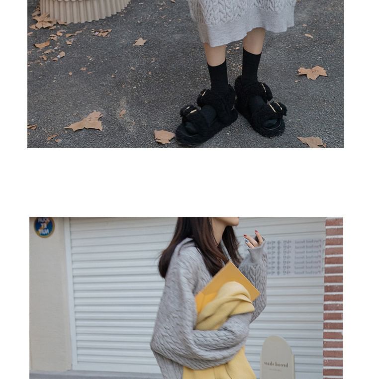 V-Neck Long-Sleeve Plain Midi Dress Sweater