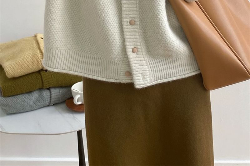 Button-Up Plain Cardigan