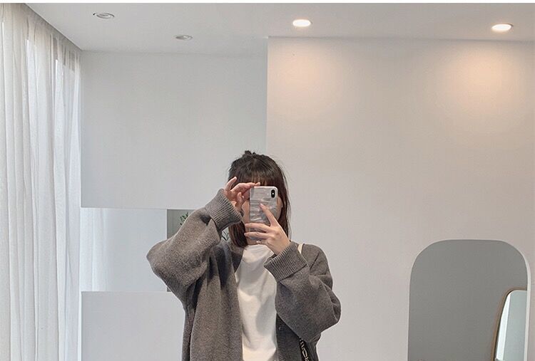 Button-Up Embroidered Cardigan Letter V-Neck